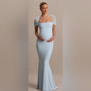 Light Blue Maternity Square-Neck Maxi Dress